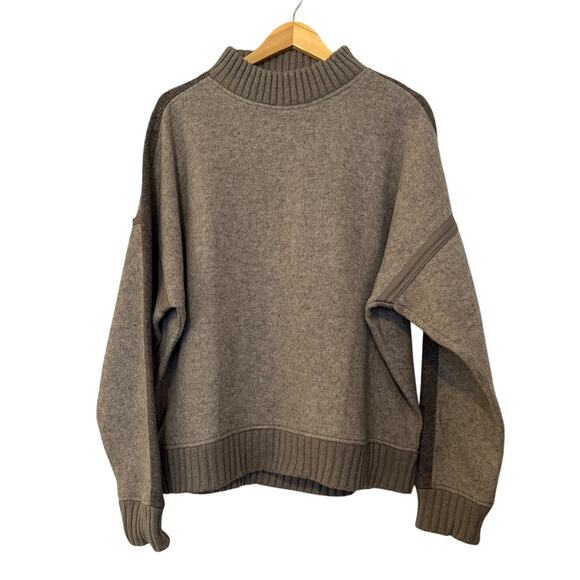 Club Monaco Wool Blend Mock Neck Cozy Knit Boxy Sweater Taupe Womens L Large - Picture 1 of 7